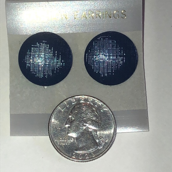 Navy Blue Round Stud Earrings - Fashion Earrings - Picture 3 of 4